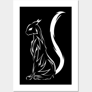 white tribal cat tattoo Posters and Art